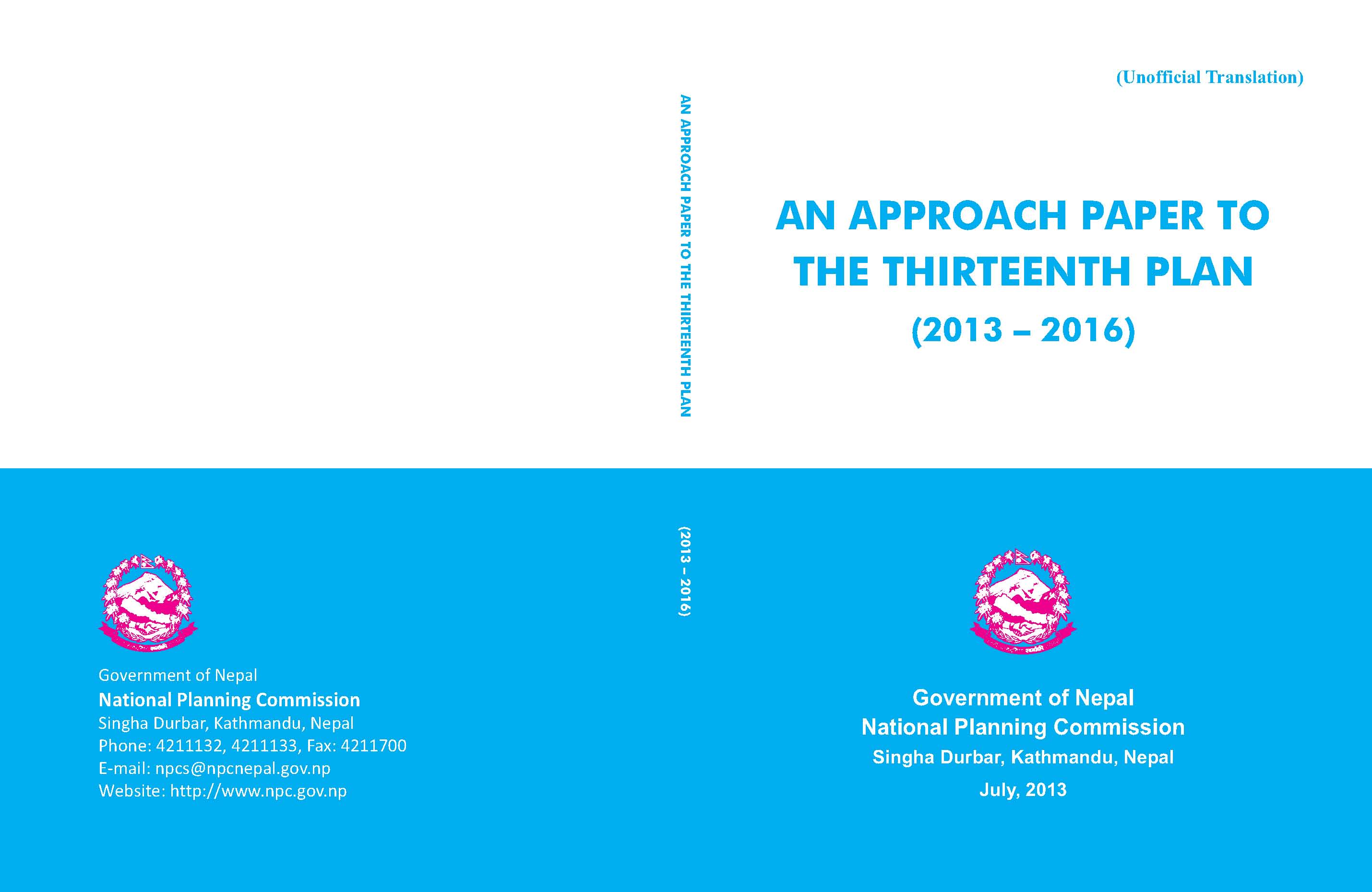 An Approach Paper to the Thirteenth Plan (Fiscal Year 2013-16) Unofficial Translation