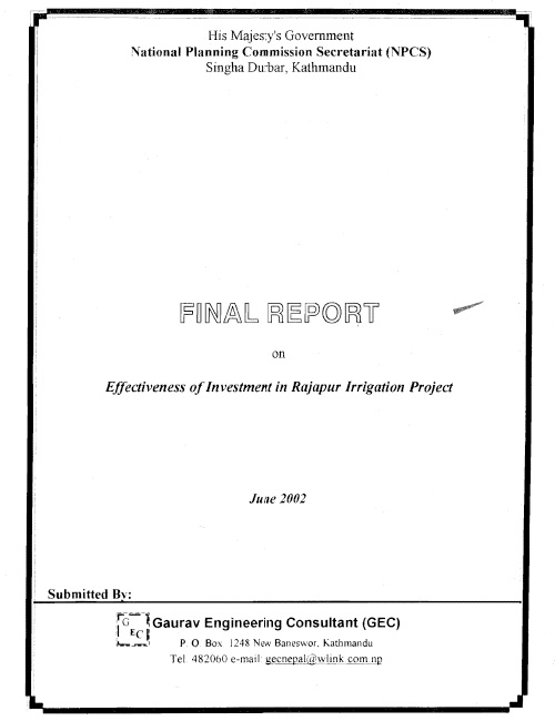 Effectiveness of investment in Rajapur Irrigation Project
