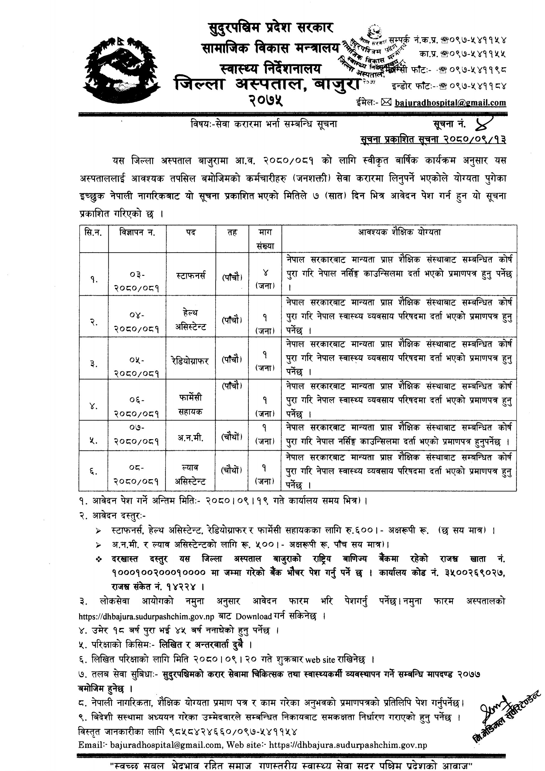 कर्मचारी आवश्यकता सम्बन्धी विज्ञापन सूचना