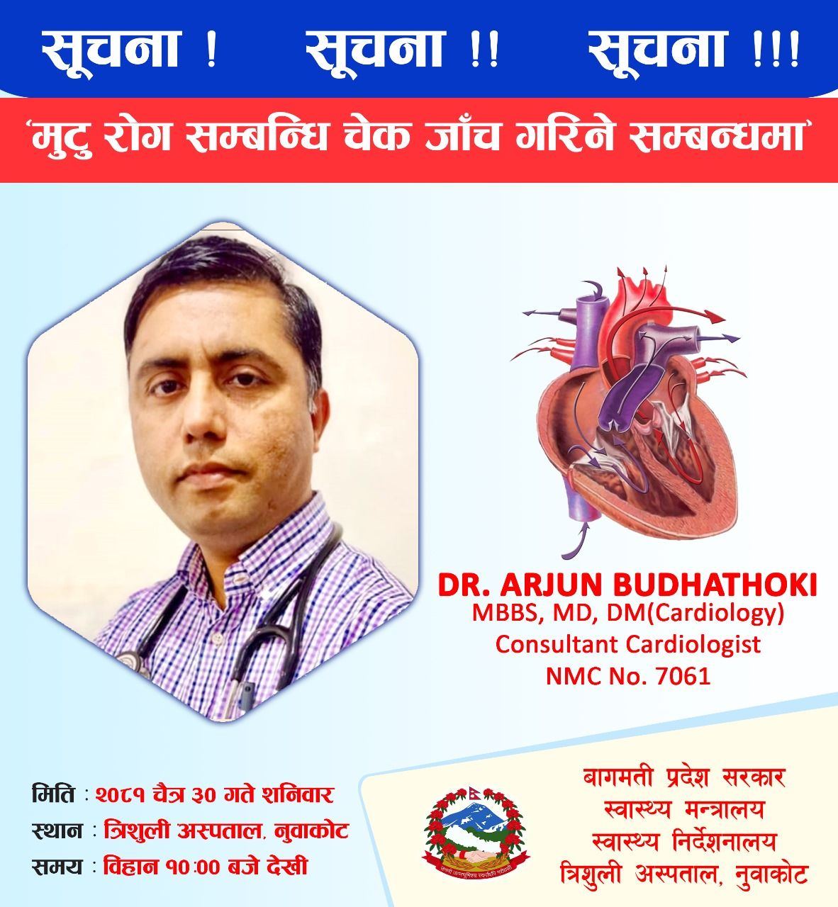 त्रिशुली अस्पतालमा पहिलोपटक विशिष्टकृत मुटु रोग सेवा सम्बन्धी चेकजाँच