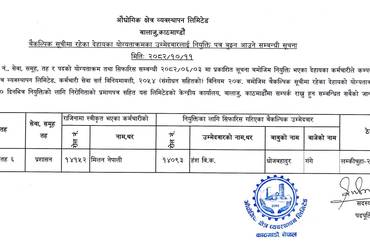बैकल्पिक सूचीमा रहेका देहायका योग्यताक्रमका उम्मेदवारलाई नियुक्ती पत्र बुझन आउने सम्बन्धी सूचना मिति २०८२।१०।११ गते - img