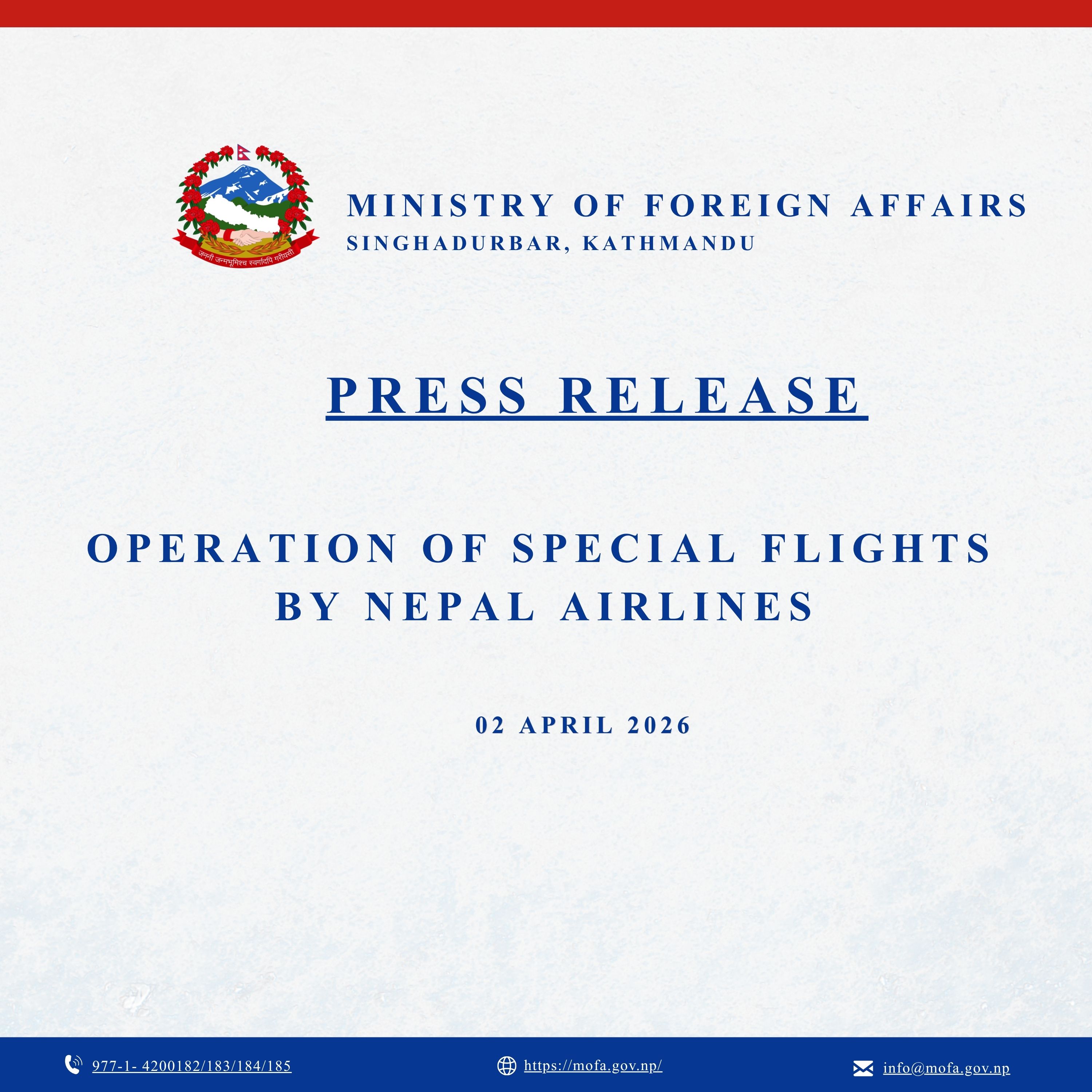 Press Release- Operation of Special Flights by Nepal Airlines