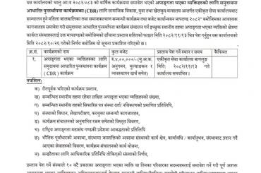 अपाङ्गता भएका व्यक्तिहरुका लागि समुदायमा आधारित पुनस्थापना कार्यक्रम ( CBR ) कार्यक्रमको प्रस्ताव पेश गर्ने सम्बन्धी सूचना । - img