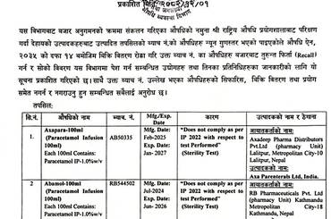 औषधि फिर्ता (RECALL) गर्ने सम्बन्धि अत्यन्त जरुरी सूचना - २०८२/१२/०१ - img