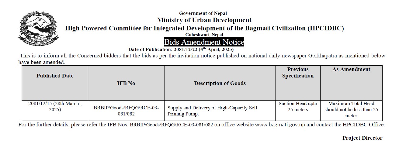 Bids Amendment Notice  BRBIP/Goods/RFQG/RCE-03-081/082