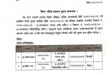 सूचना - नतिजा प्रकाशन सम्बन्धमा (विज्ञापन नम्बर - २०८२/०८३ - ०३ र ०४) - २०८२|०८|२१ - img